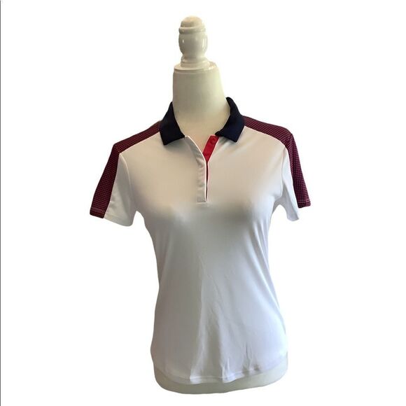 PGA Tour Golf Shirt in White Pink and Blue Pattern Size XS - Picture 1 of 5